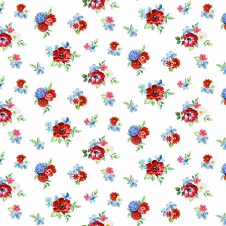 Stars &amp; Stripes -Small Tossed Floral on White