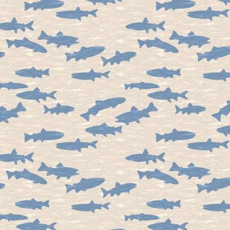 Gone Fishin - Blue Fish on Cream