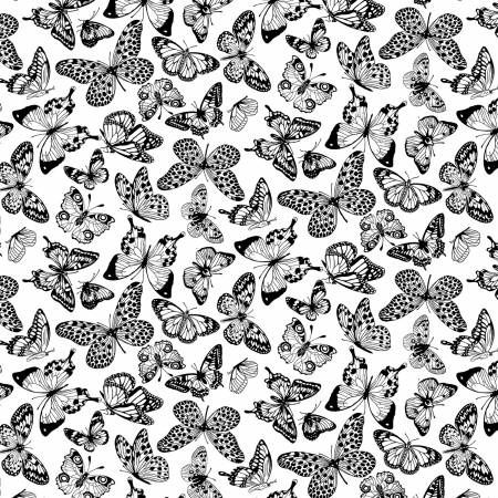 Black Butterflies on White 118&quot; Wide Width Backing