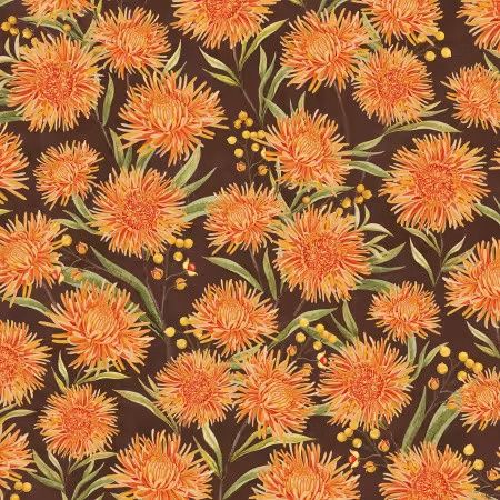 Chickadee Charm - Brown Chrysanthemum All Over