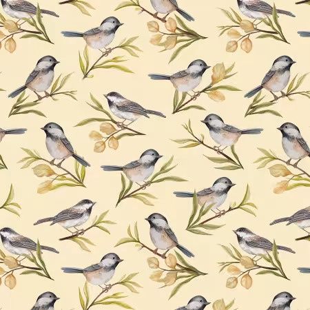 Chickadee Charm - Cream Birds Allover