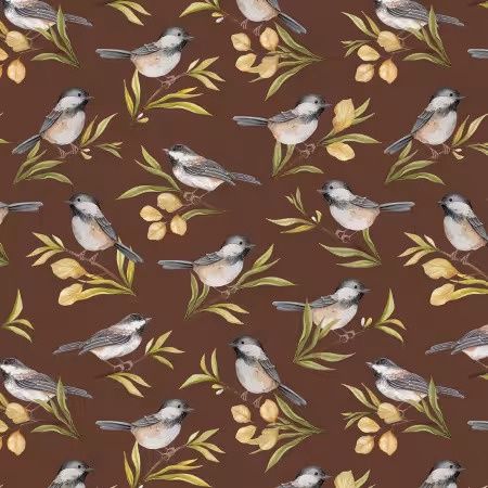 Chickadee Charm - Brown Birds Allover