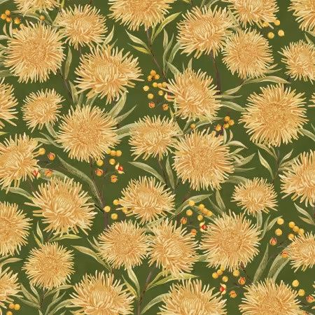 Chickadee Charm - Green Chrysanthemum All Over