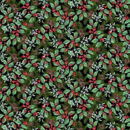 Blooms of the Holiday - Holly Berries &amp; Mistletoe on Black