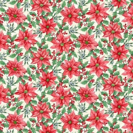 Blooms of the Holiday - Poinsettas on Cream