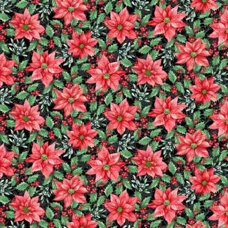 Blooms of the Holiday - Poinsettas on Black