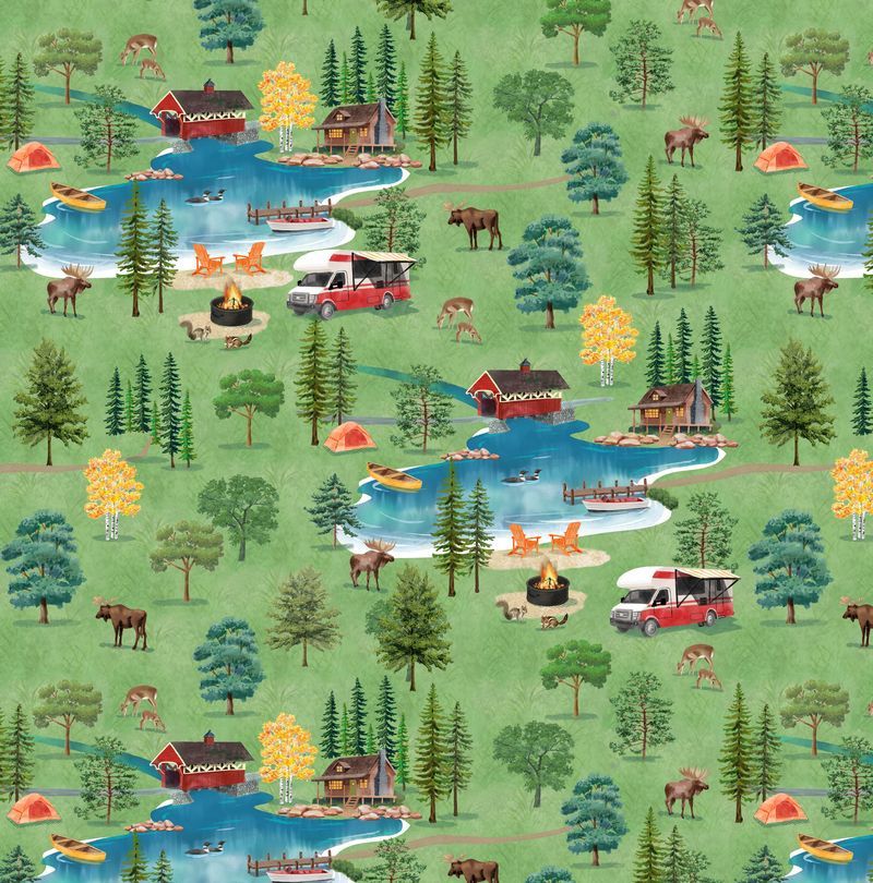 ANESH 2025 Fabric Collection - Campground Scenic Green