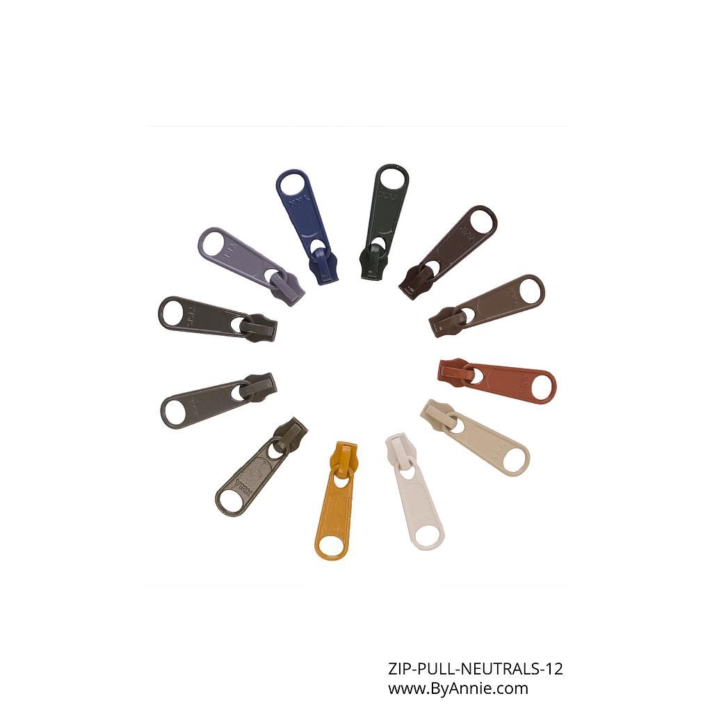 Zipper Pulls - Multi Colored Neutrals, Pack of 12
