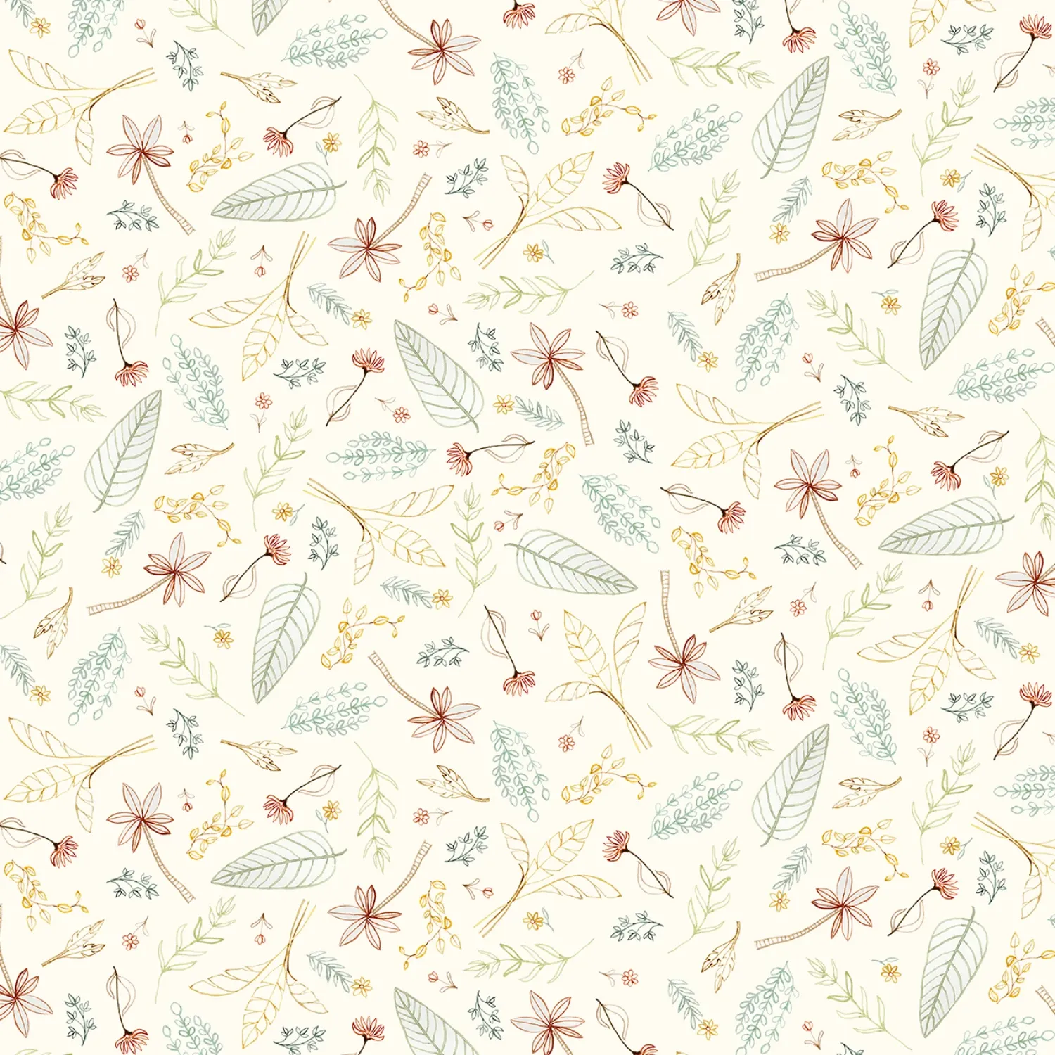 Mini Menagerie - Tossed Leaves on Cream