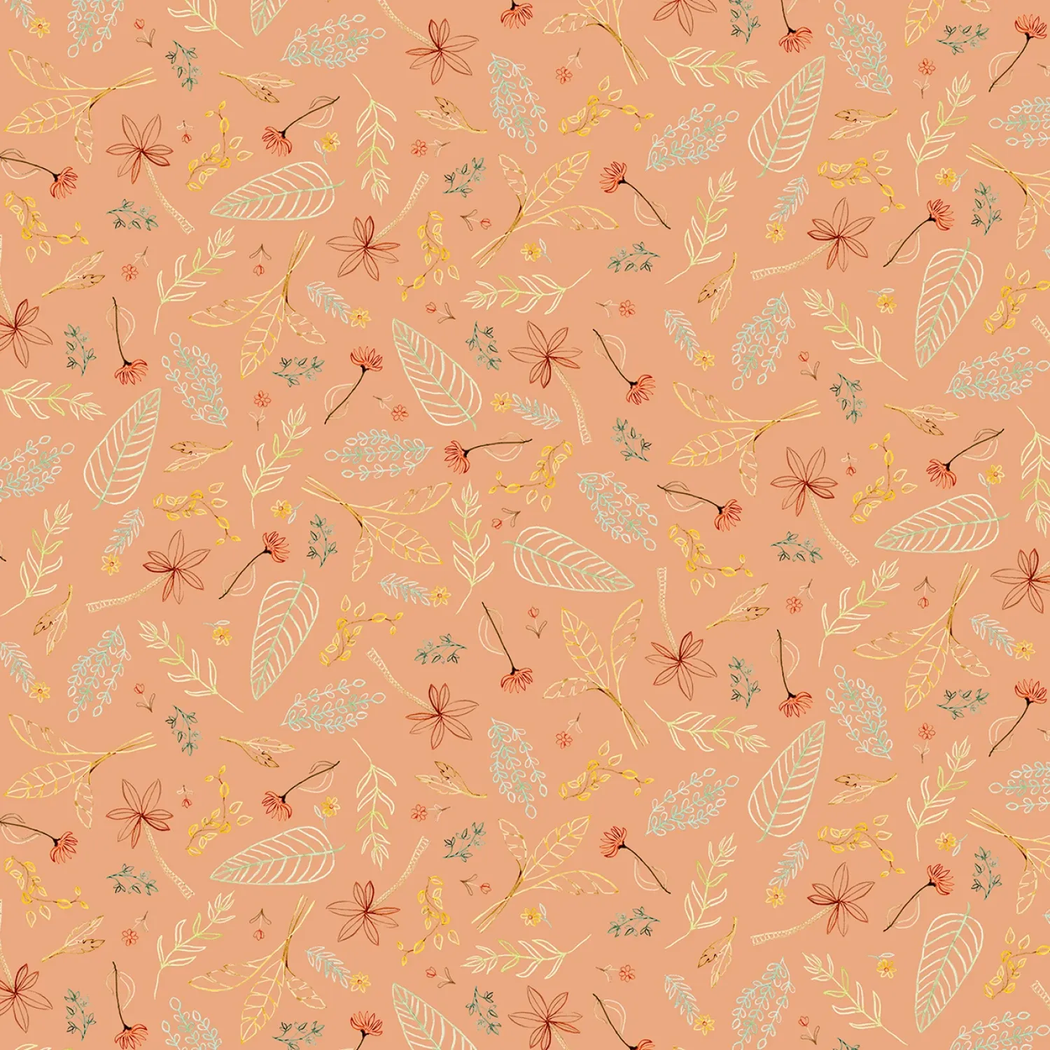 Mini Menagerie - Tossed Leaves on Peach