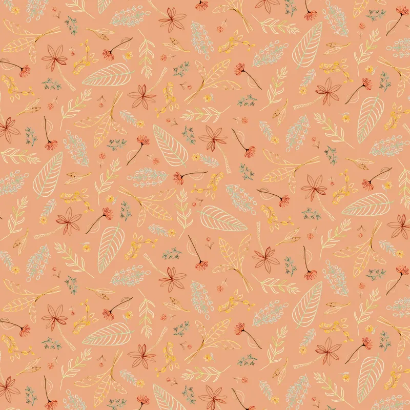 Mini Menagerie - Tossed Leaves on Peach