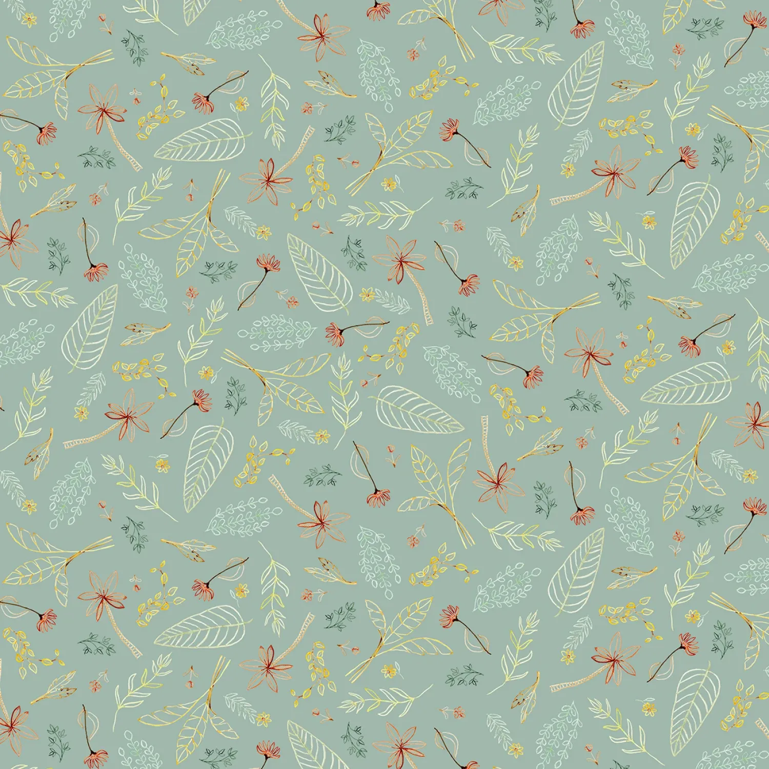 Mini Menagerie - Tossed Leaves on Teal