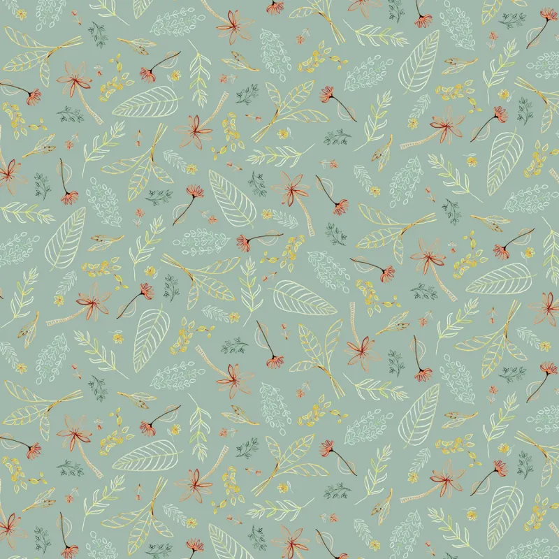 Mini Menagerie - Tossed Leaves on Teal