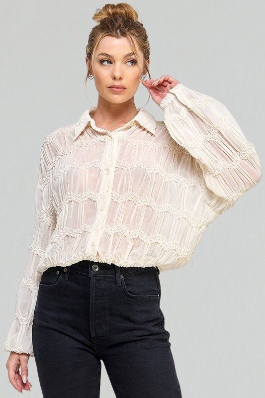 Romantic Sheer Button Front Blouse