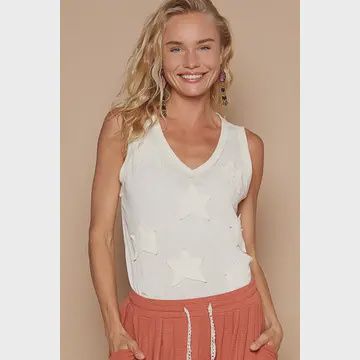 Cream Star Applique Tank