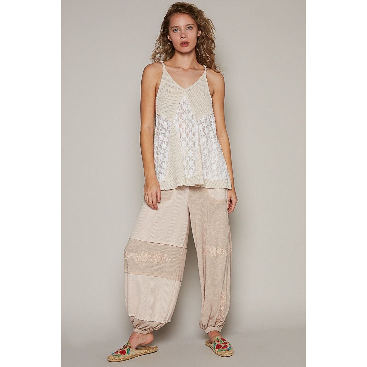 Almond MultiFabric Tank Top