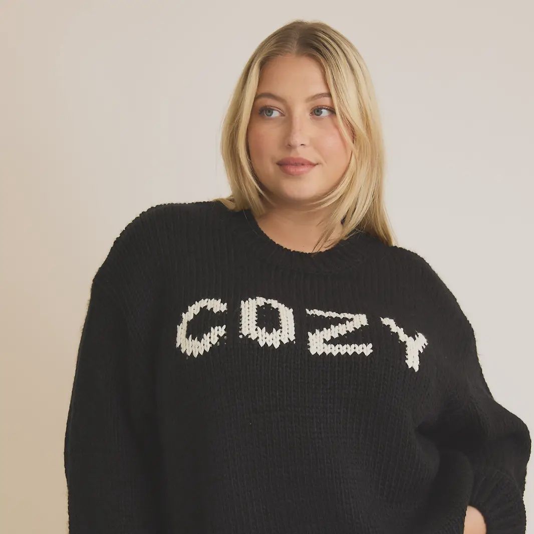 Plus Round Neck Long Sleeve &#39;Cozy&#39; Sweater