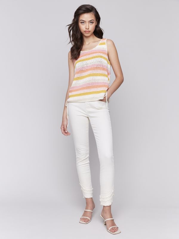 Sleeveless Striped Crochet Top with Side Ties