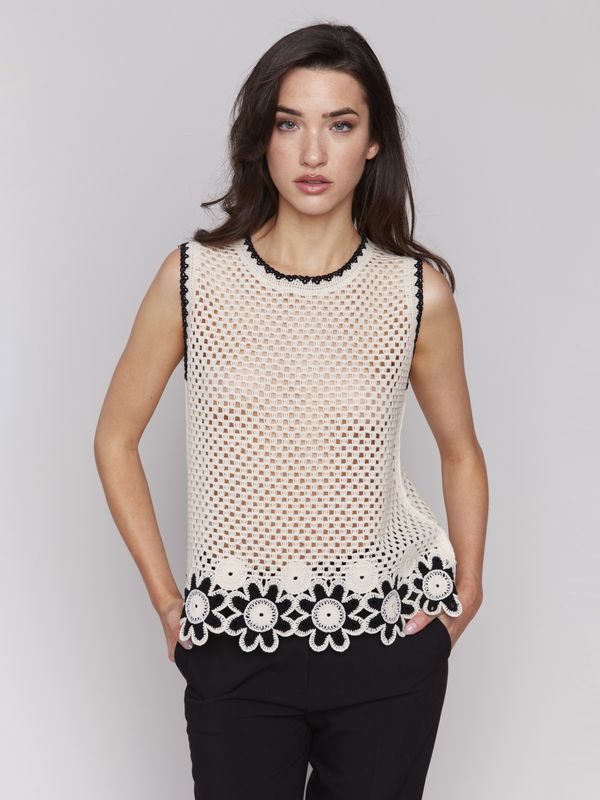 Sleeveless Floral Border Crochet Top