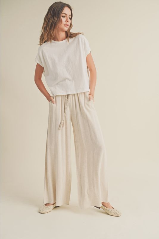 Cotton Smocked Pants with Tassel