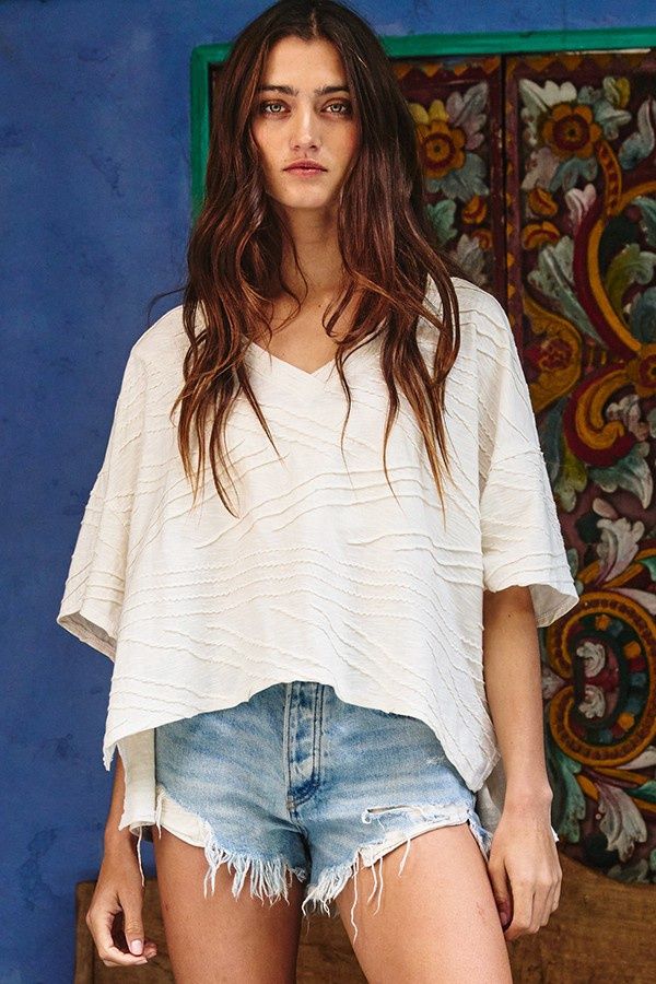 Vneck Oversized Top, Size: S, Colour: Cream