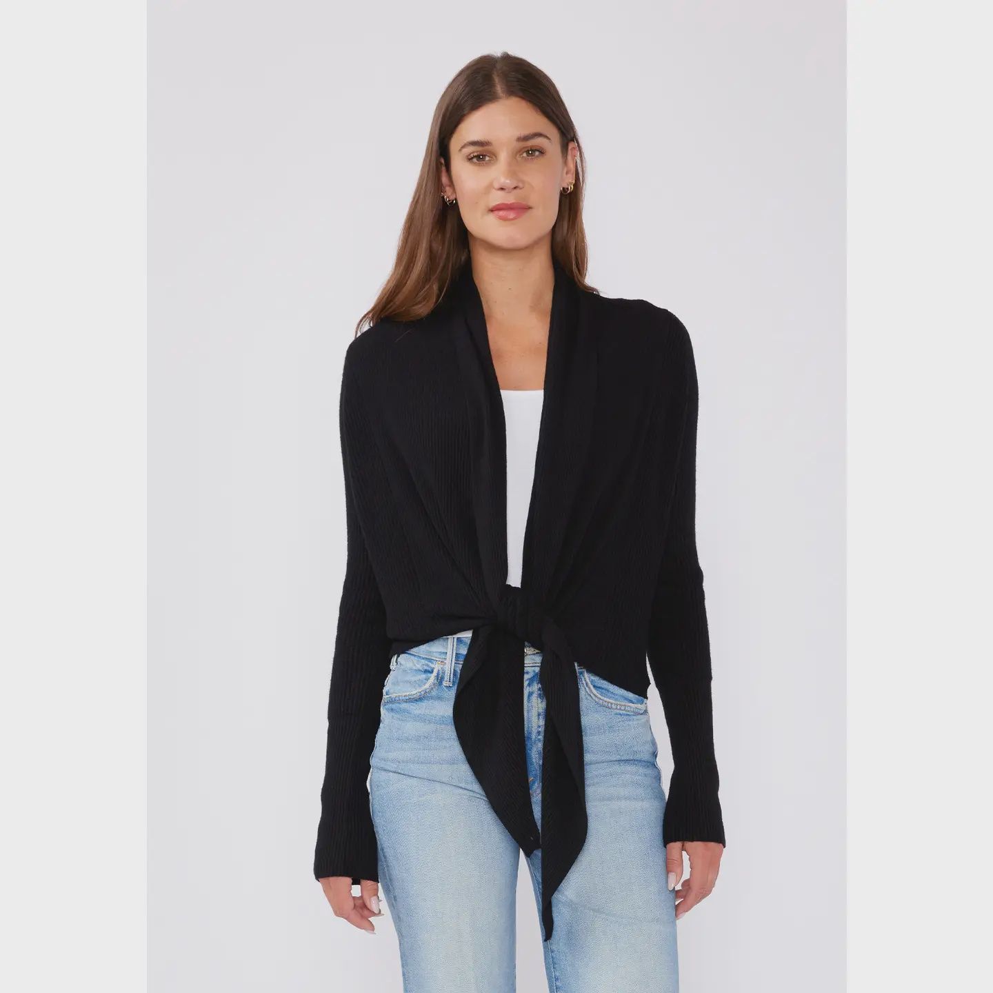 Waffle Knit Tie Front Cardiganlo, Size: S, Colour: Black