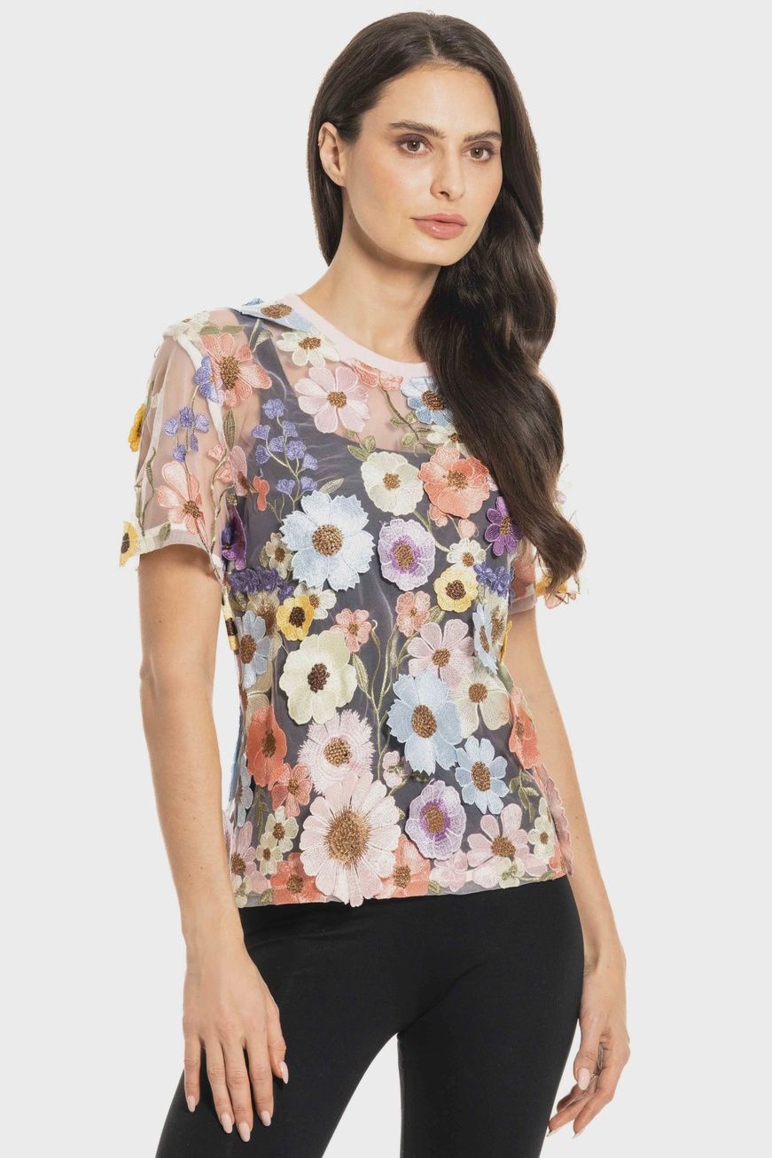 Floral Embroidered Short-Sleeve Top