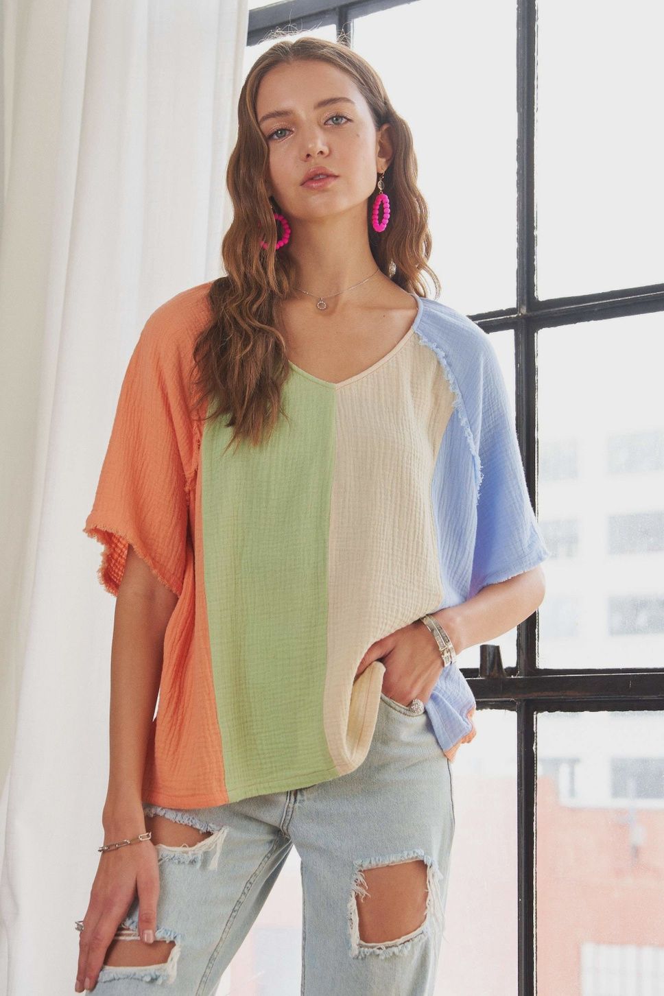 Vintage Edge Washed Colorblock Top