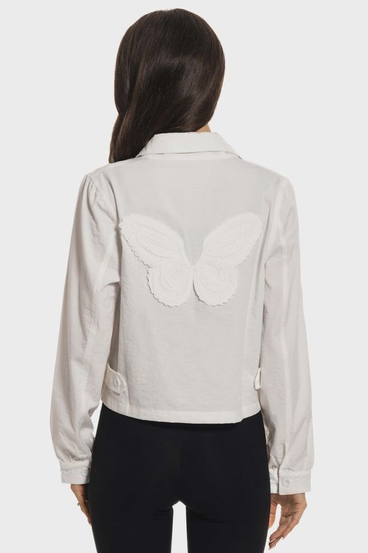 White Button-Up with Butterfly Detail