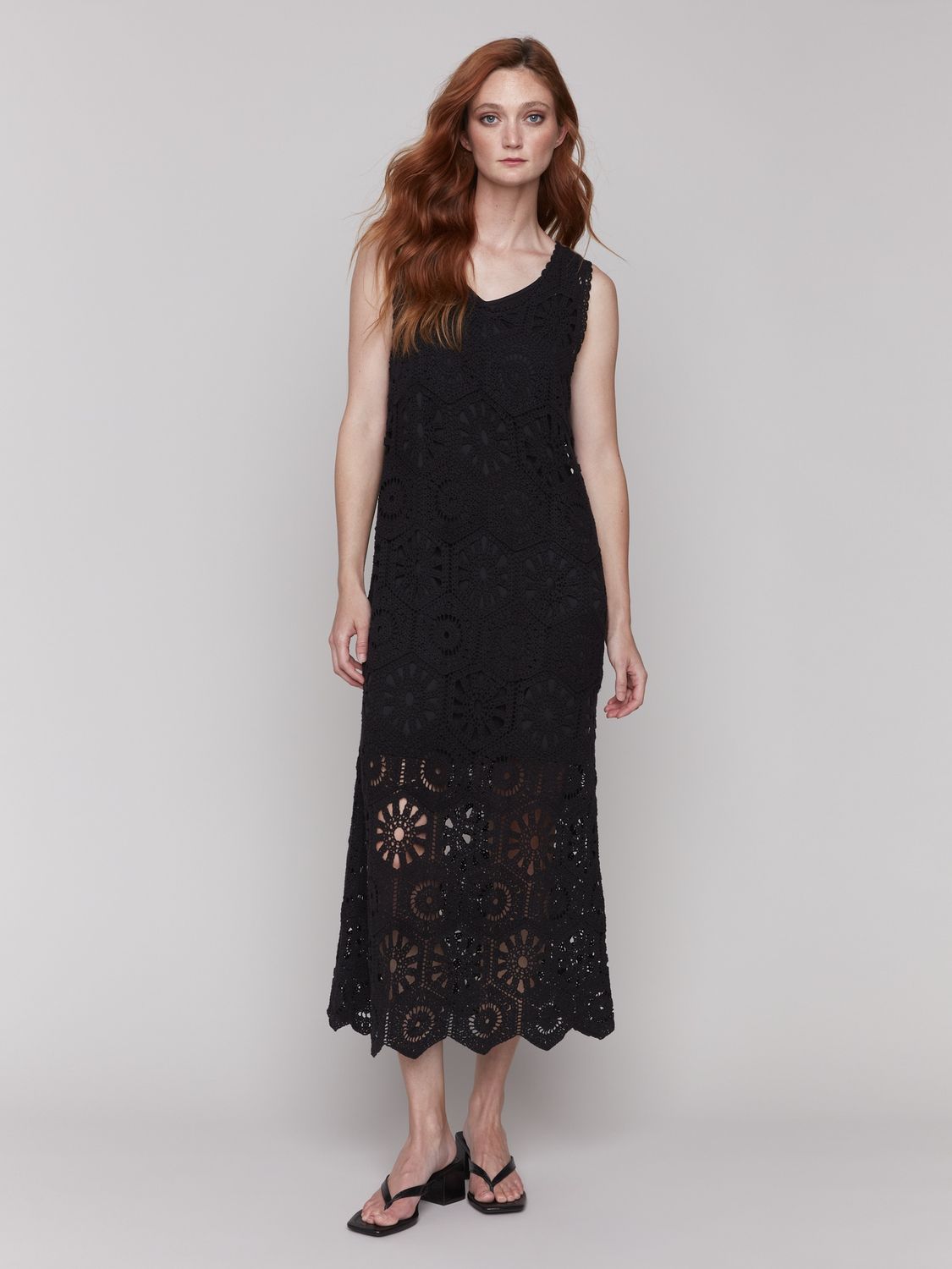 Crochet Sleeveless Maxi Dress Black