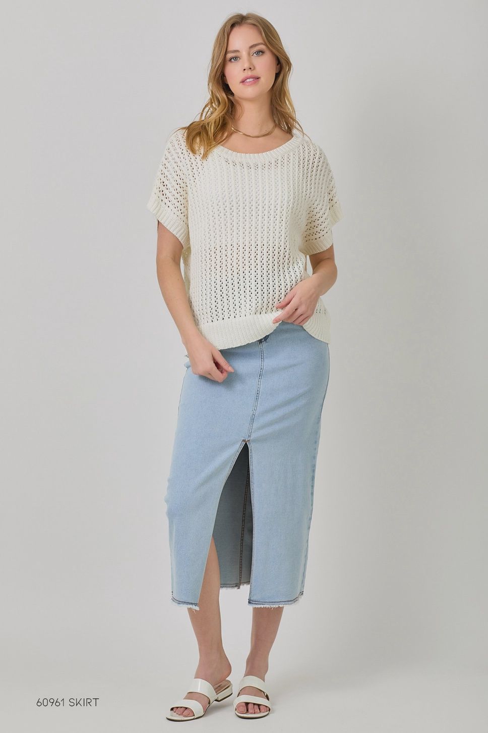 Crochet Slouchy Short Sleeve, Size: S, Colour: Ivory