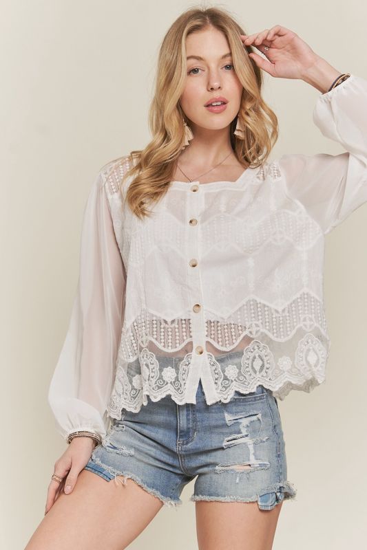 Button Down Embroidered Blouse