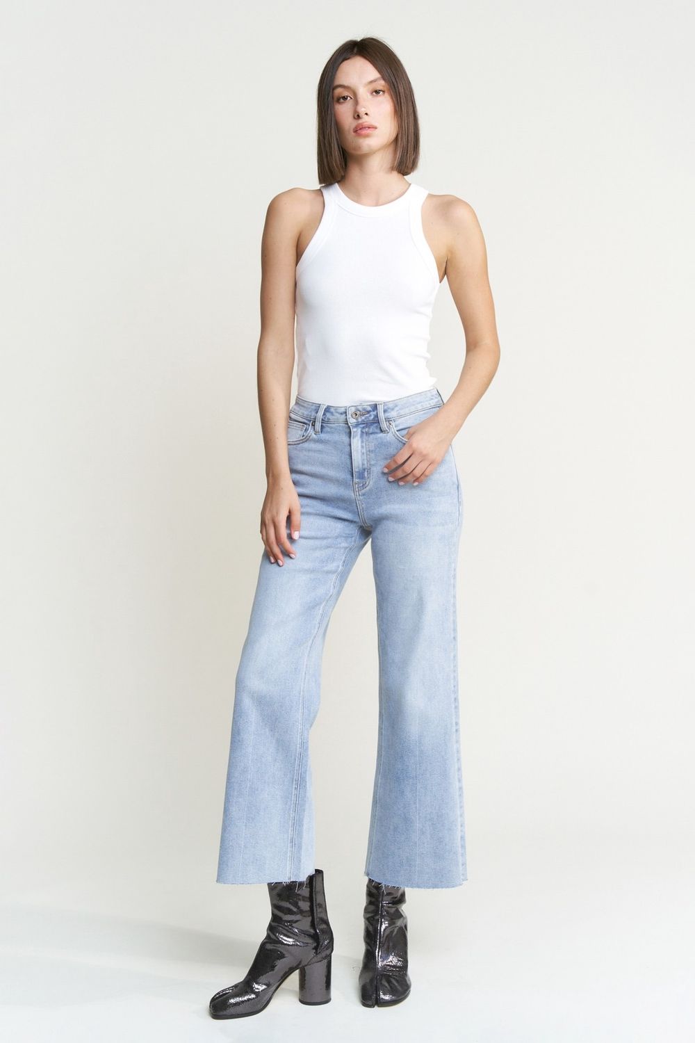 Mica Denim Mid-Rise Wide Leg Raw Hem
