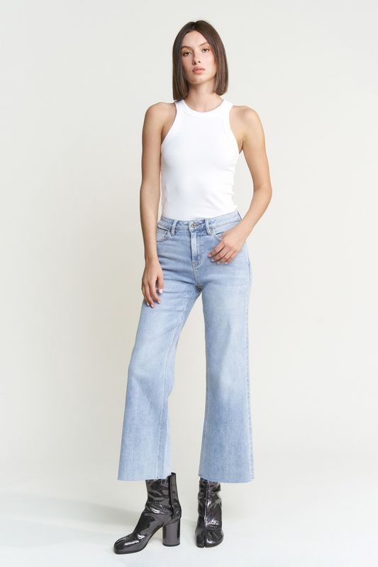 Mica Denim Mid-Rise Wide Leg Raw Hem