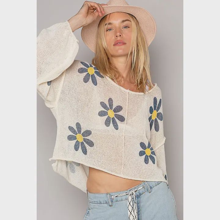 Balloon Sleeve Floral Print Sweater
