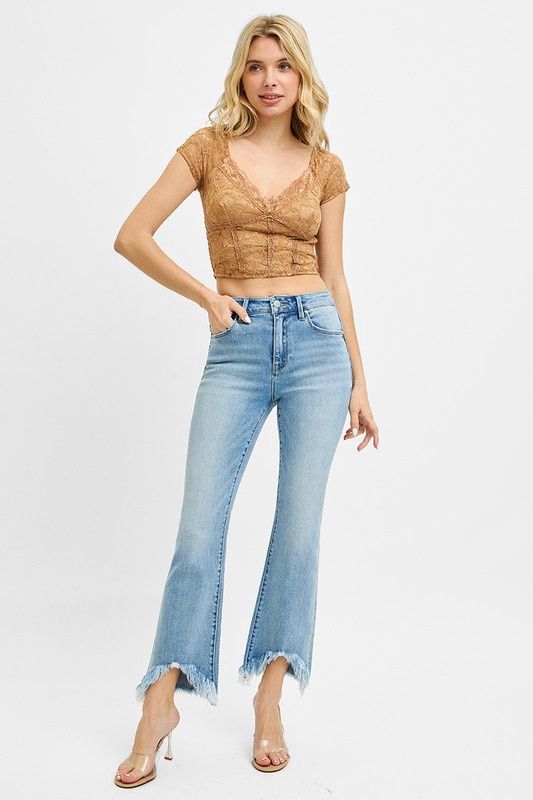 RISEN High Rise Bootcut Fray Hem Jeans