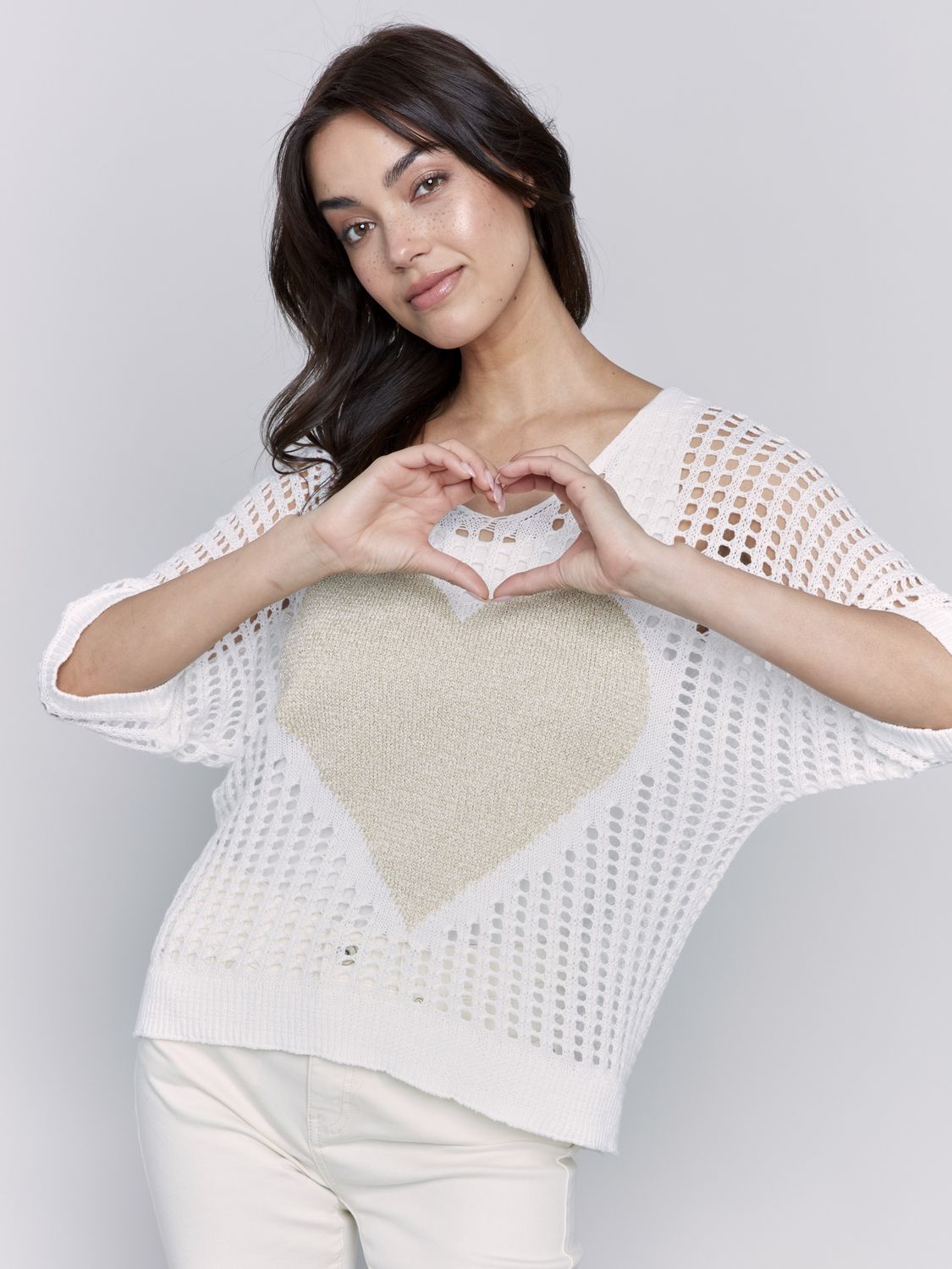 V-Neck Printed Fishnet Sweater