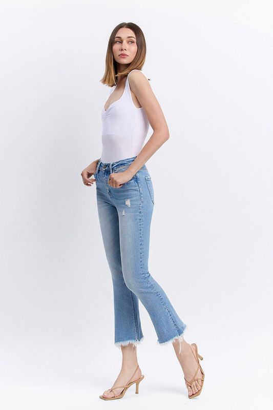 Flying Monkey High Rise Frayed Hem Flare Jeans