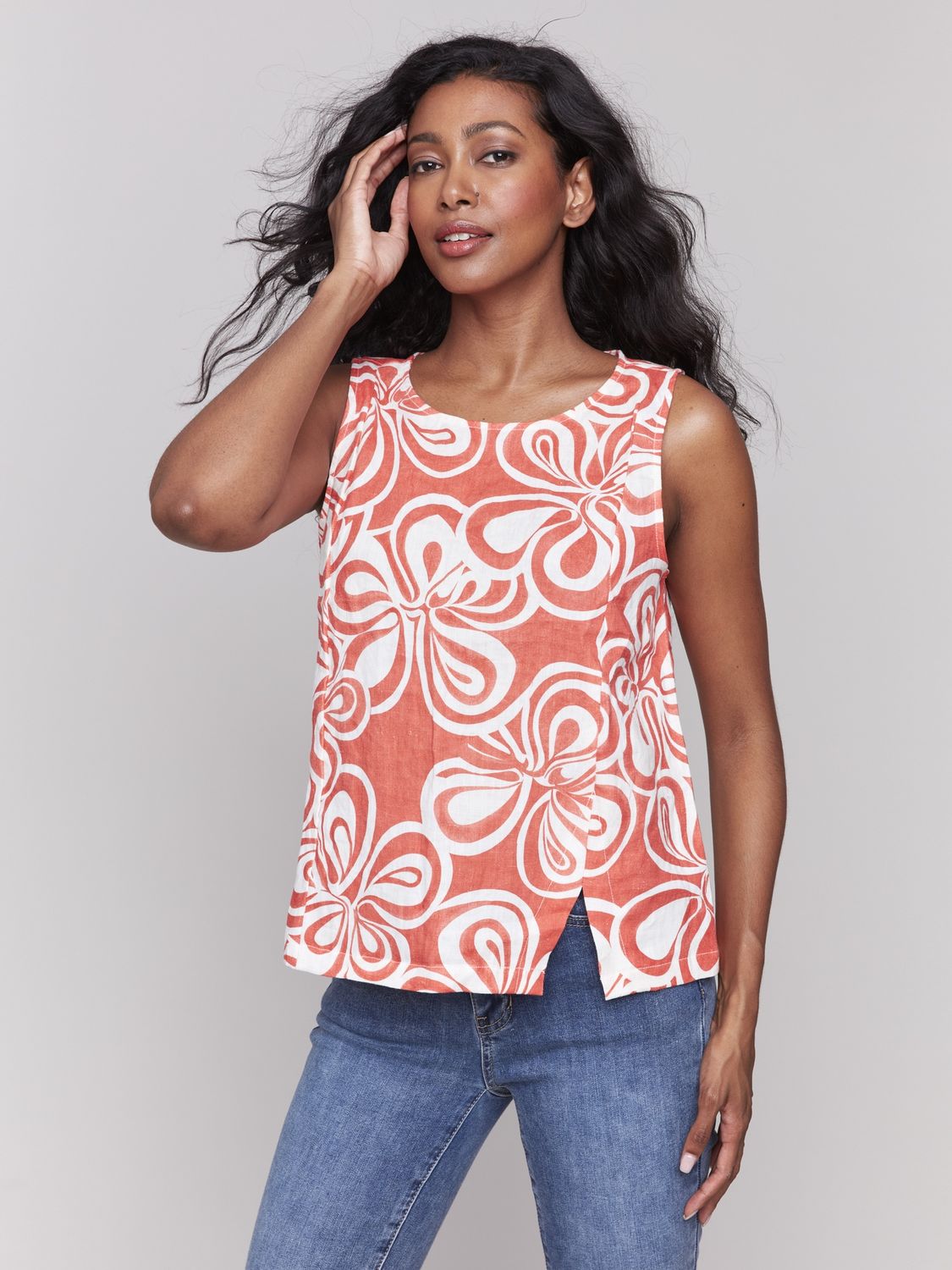 Printed Sleeveless Linen Top