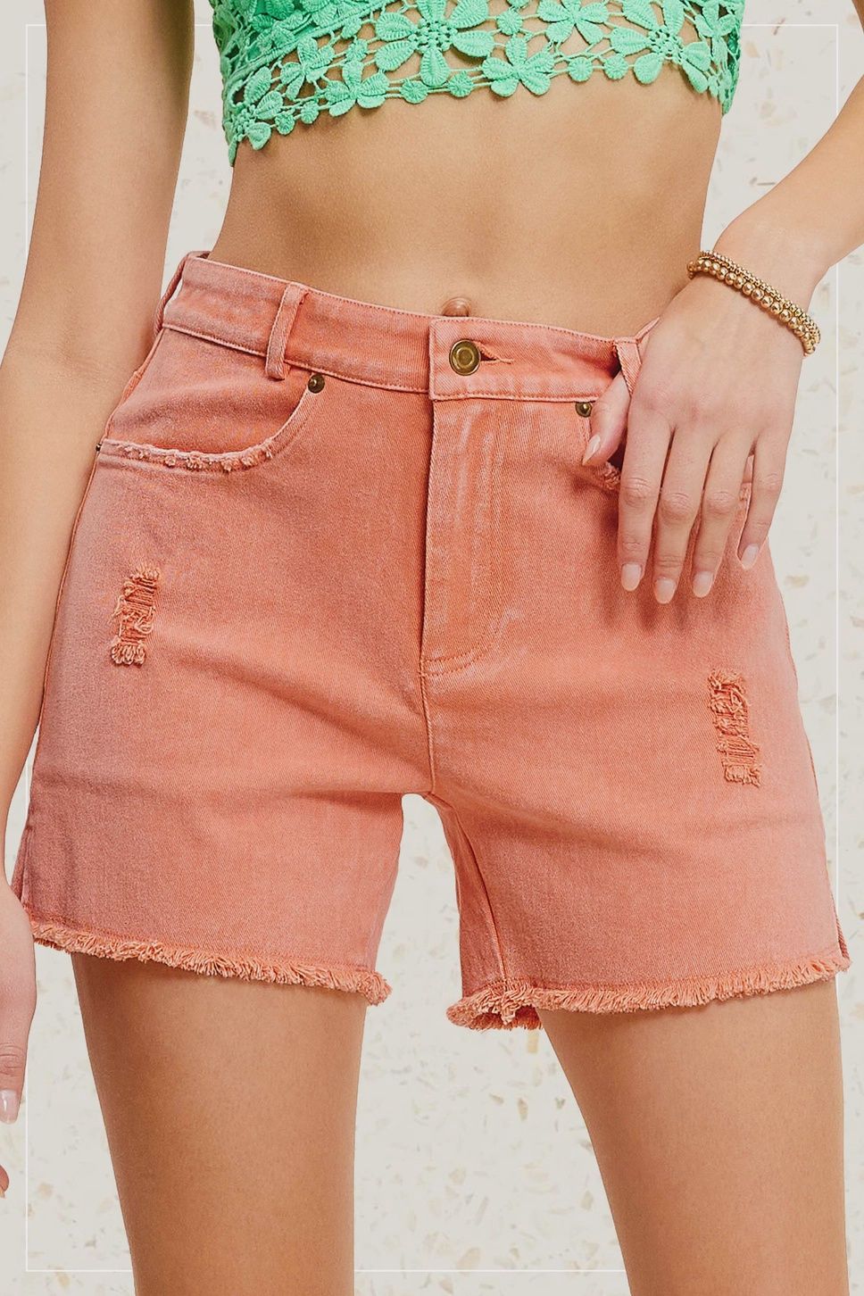 High Rise Colored Denim Shorts, Colour: Ginger, Size: S