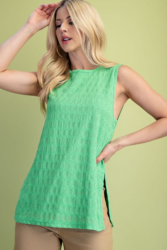 Textured Sleeveless Round Neck Top