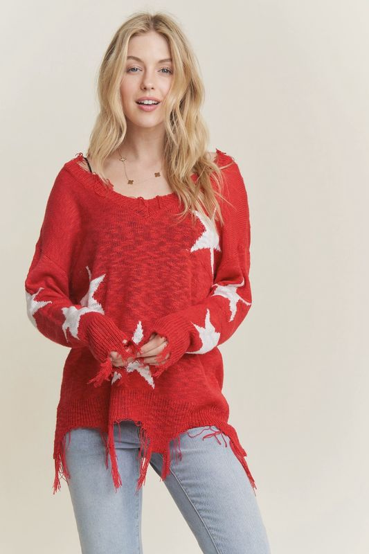 Star Print Distressed Top