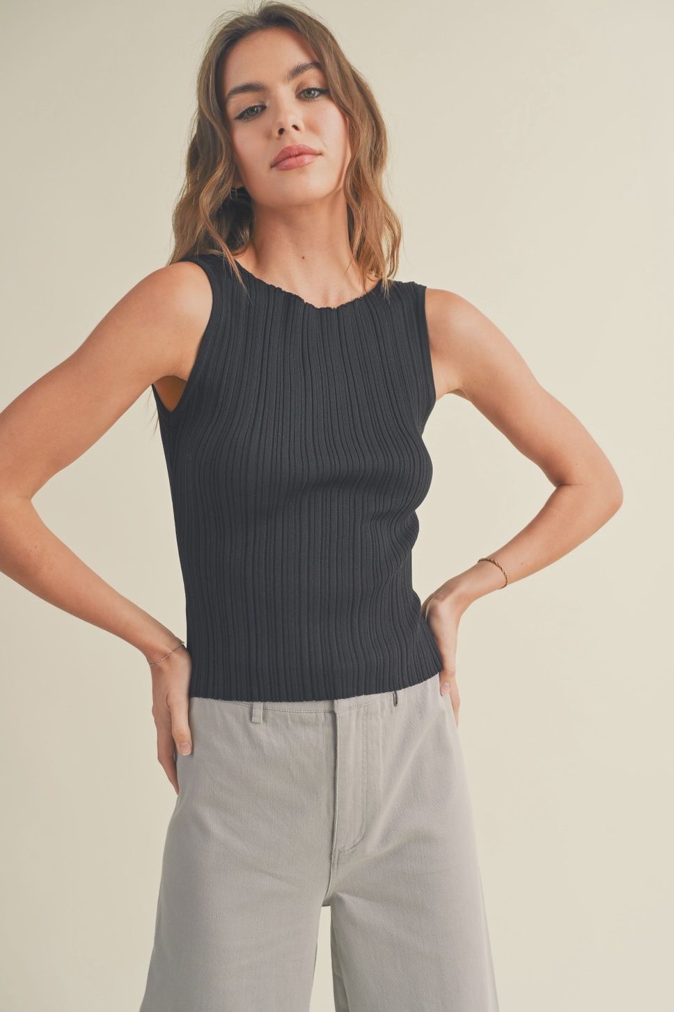 Viscose Ribbed Knitted Top, Size: S, Colour: Black