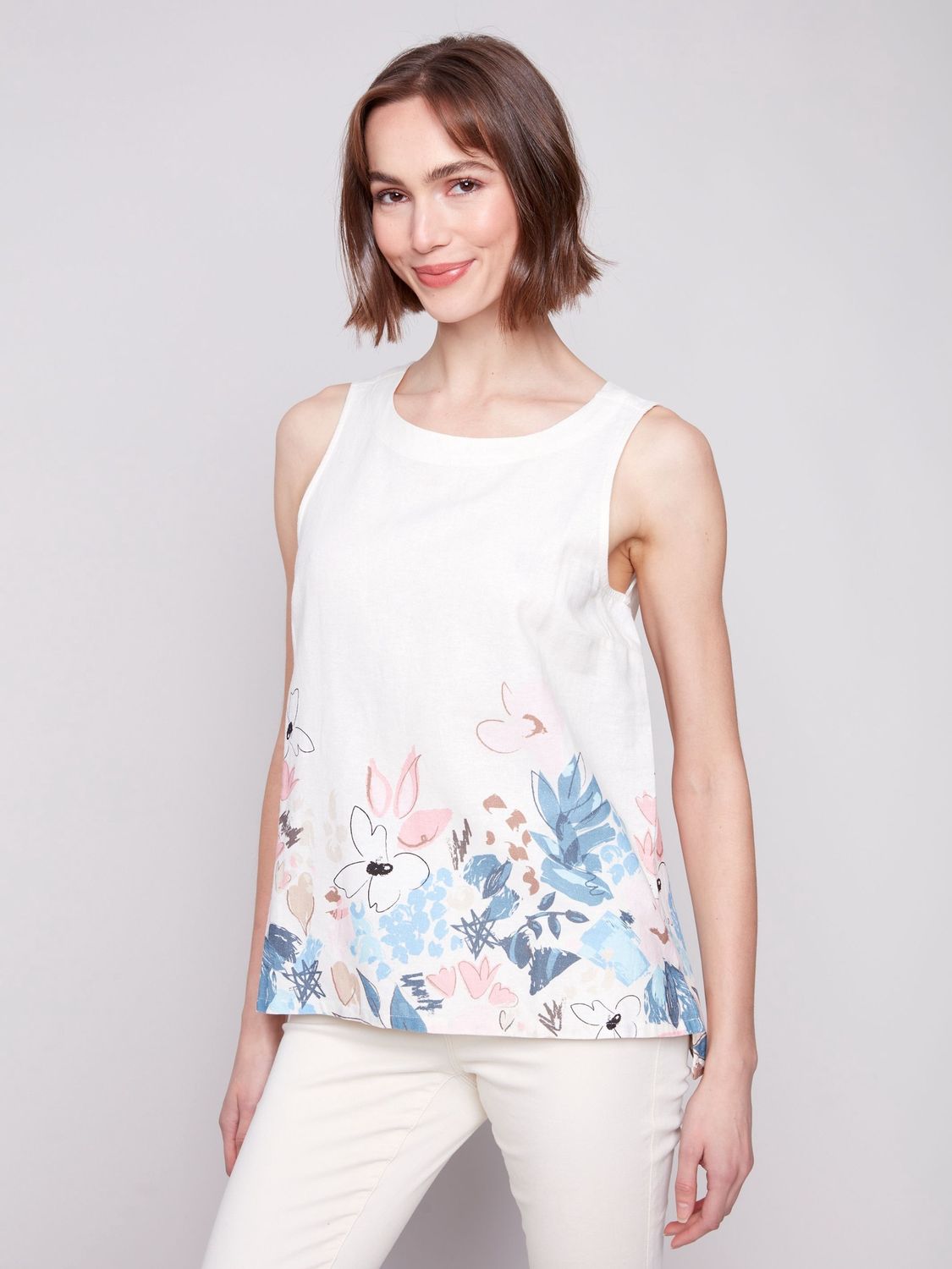 Sleeveless Printed Linen Top