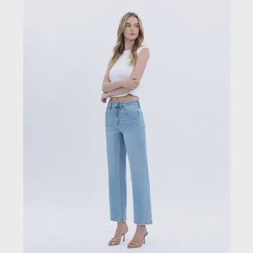 Lovervet High Rise Ankle Studded Slim Wide Jeans