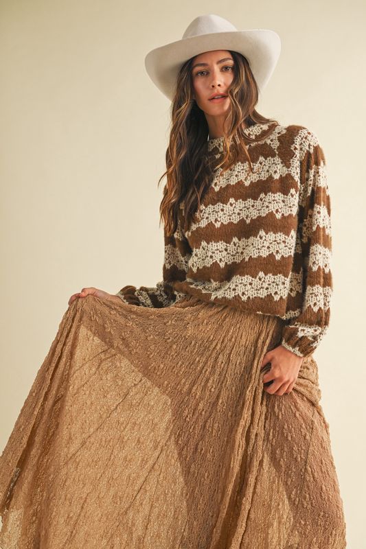 Jacquard Mock Neck Knit Top