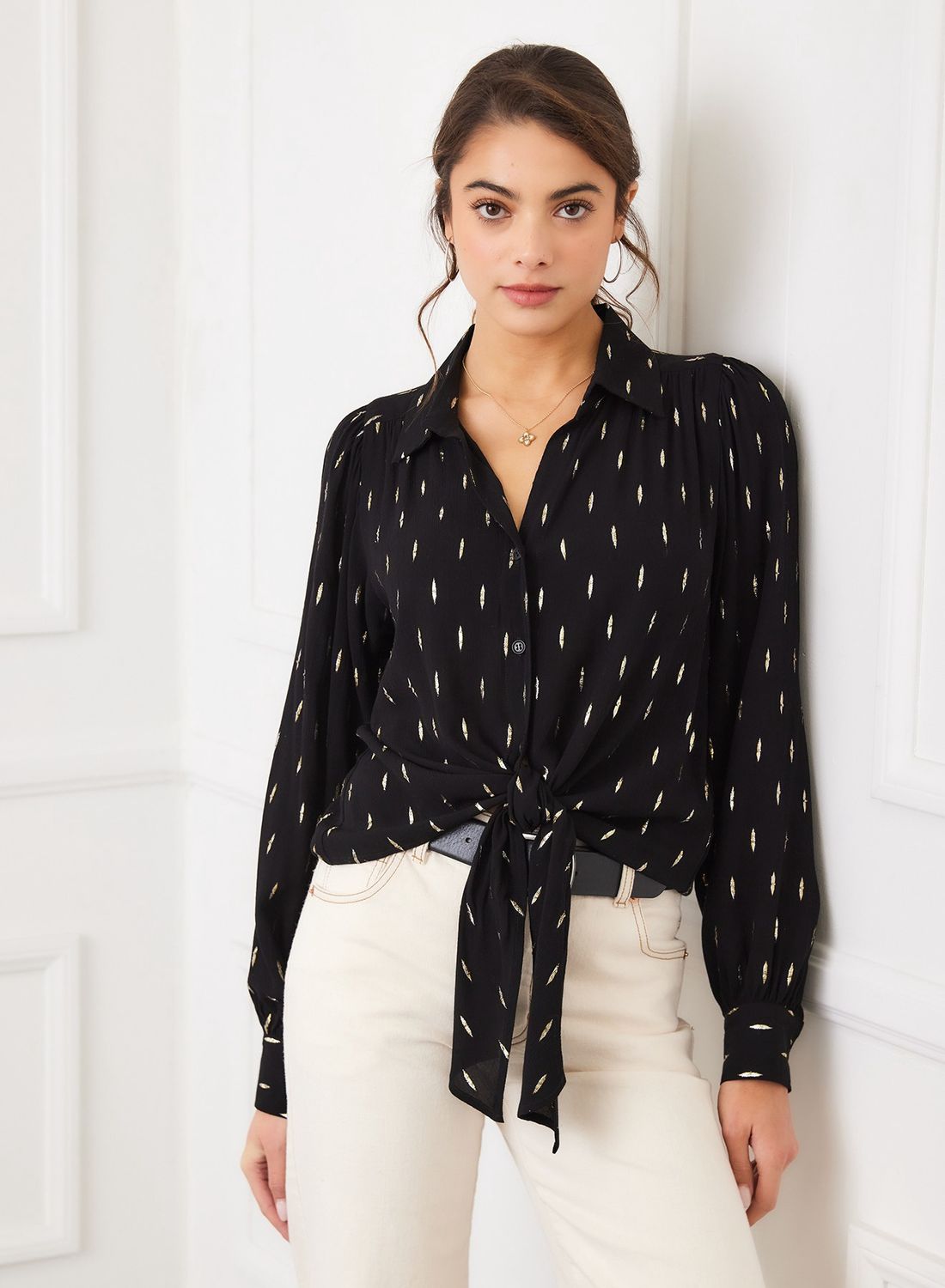 Long Sleeve Tie Front Top