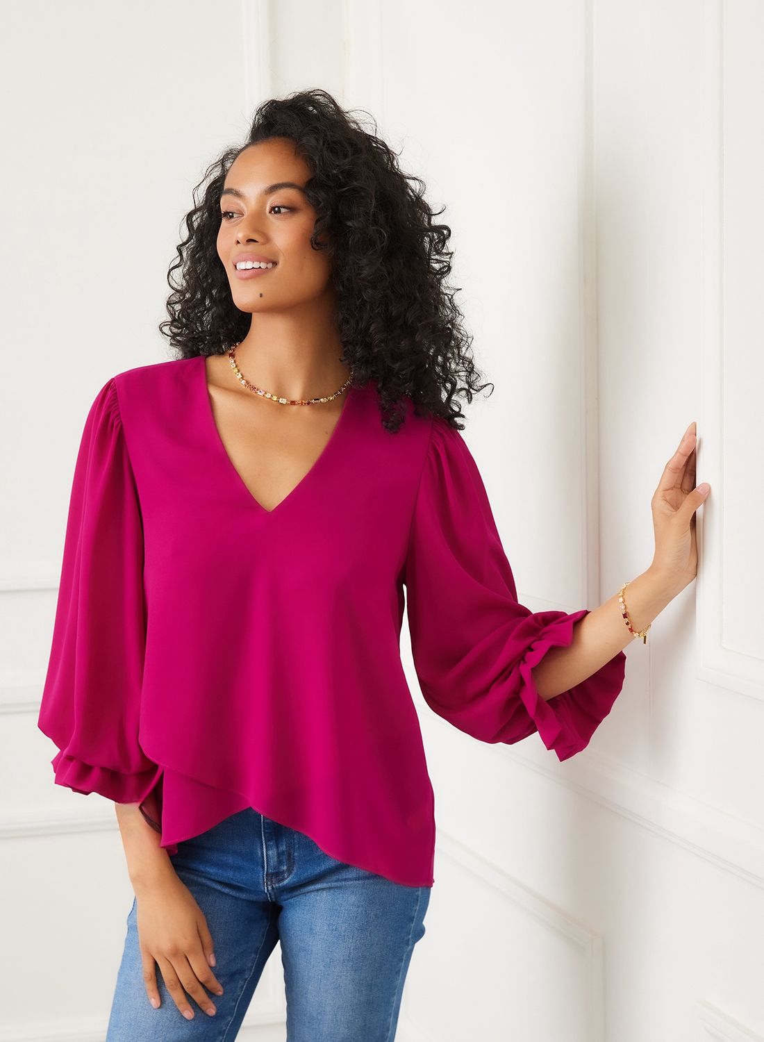 Layered Sleeve Asymmetric Top