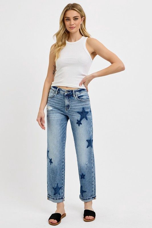 Risen Midrise Boyfriend Star Cuffed Jeans