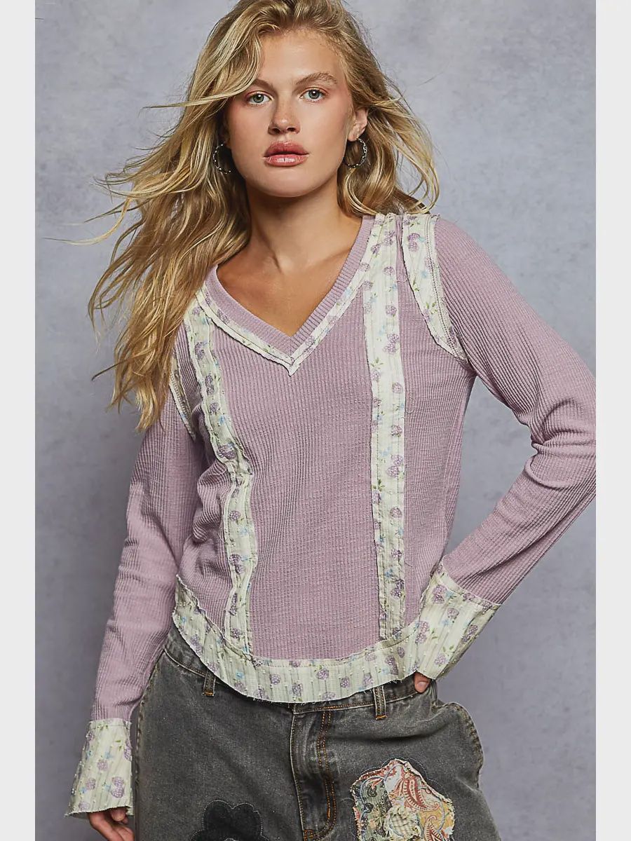 Long Sleeve V Neck Print